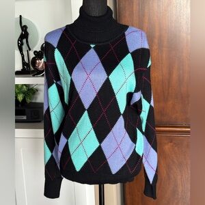 Knight’s Wool Blend Argyle Turtleneck‎ Sweater